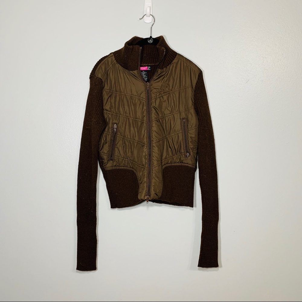 Say What? Brown Puffer Vest Sweater Cardigan